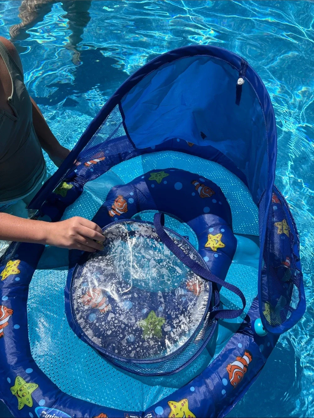 Blue Kids Inflatable Pool Float with Sun Canopy